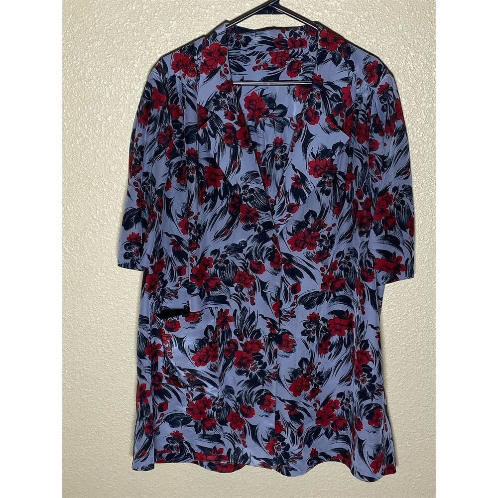 Alia Women's Plus 2XL Red & Black Floral V-Neck 3/4 Sleeve Blouse
